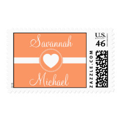 Personalized Names Heart Coral Peach Wedding Stamp