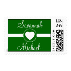 Personalized Names Heart Green Wedding Stamps