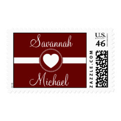 Personalized Names Heart Maroon Red Wedding Stamp