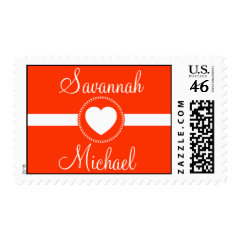 Personalized Names Heart Orange Wedding Stamps