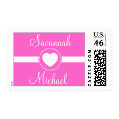 Personalized Names Heart Pink Wedding Stamps