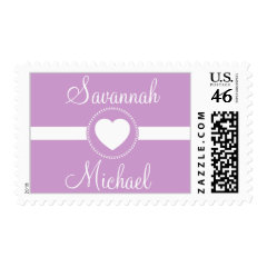 Personalized Names Heart Purple Wedding Stamps