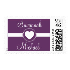 Personalized Names Heart Purple Wedding Stamps