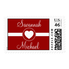 Personalized Names Heart Red Wedding Stamp