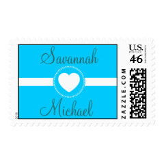 Personalized Names Heart Teal Blue Wedding Stamps