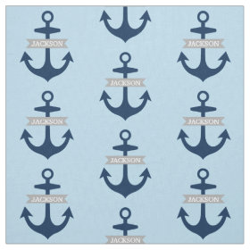 Personalized Nautical Anchors | Navy Blue and Gray Fabric