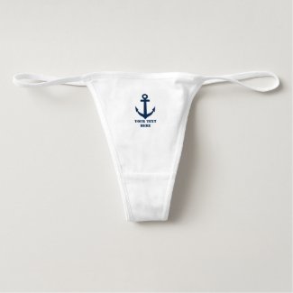 Personalized nautical navy anchor thong for women