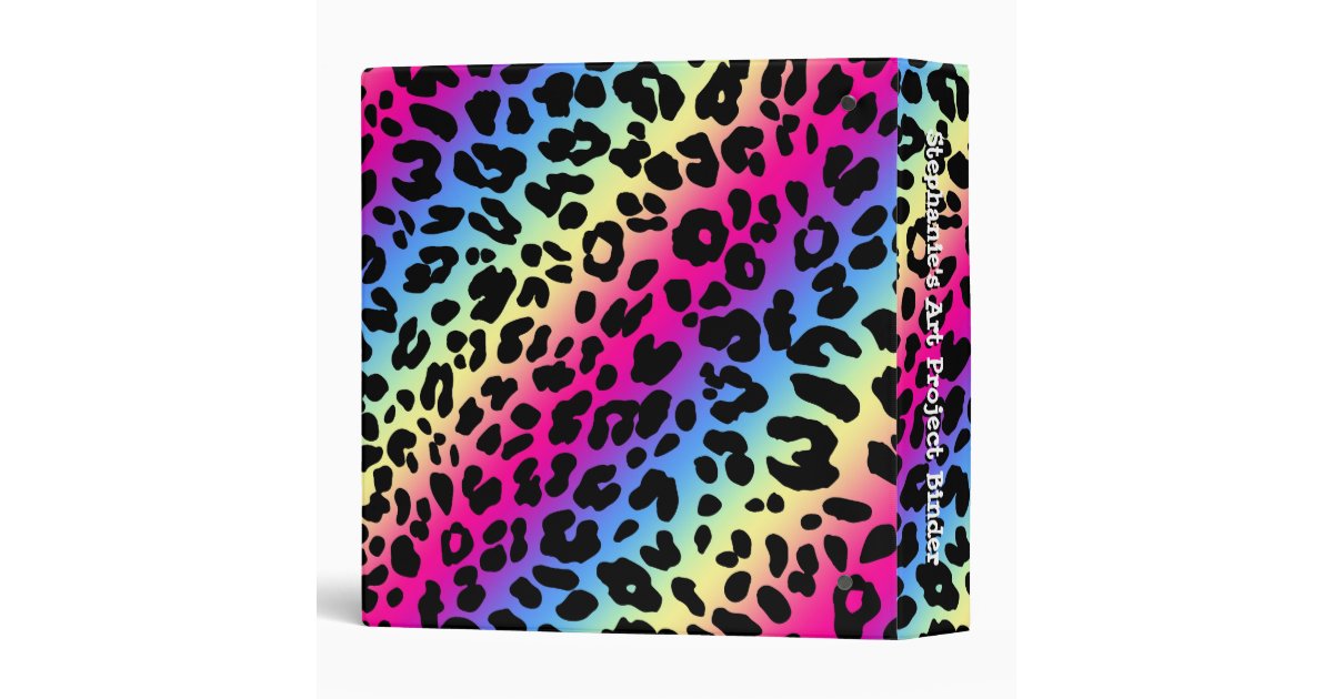 Personalized Neon Rainbow Leopard Pattern School Binder