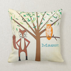 Personalized New Baby Boy's Room Cute Fox and Owl Pillow