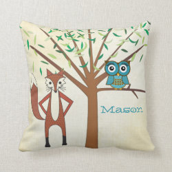 Personalized New Baby Boy's Room Cute Fox and Owl Pillows