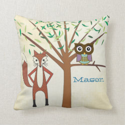 Personalized New Baby's Room Cute Fox and Owl Throw Pillow