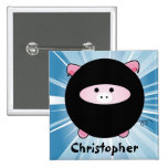 Personalized Ninja Pig on Blue Button