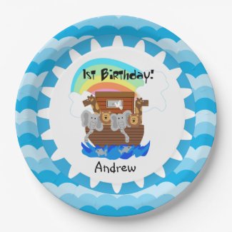 Personalized Noah's Ark 1st Birthday Paper Plates 9 Inch Paper Plate