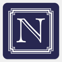 Personalized Notched Square Frame Initial, Navy Stickers