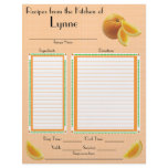 Personalized Orange design recipe page Personalized Letterhead