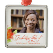 Personalized orange floral photo graduation ornament
