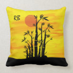 Personalized Oriental Bamboo in Sunset Throw Pillows