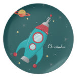 Personalized outer space rocket ship plate plates
