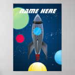 Personalized Outer Space Rocket Ship Posters
