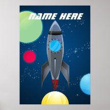 Personalized Outer Space Rocket Ship Posters