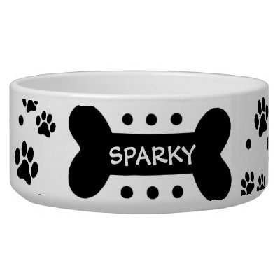 Personalized paw prints and dog bone pet food bowl dog bowls