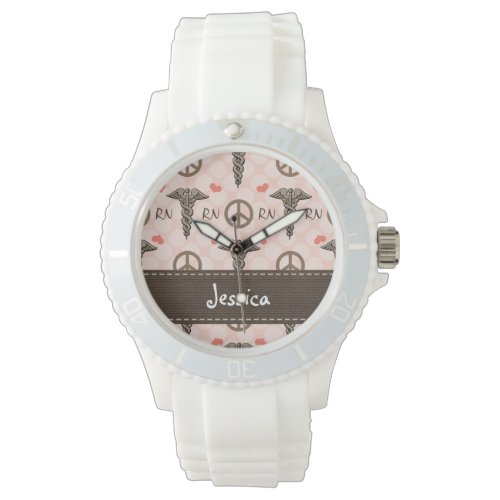 Personalized Peace Love Nursing Caduceus Wristwatch