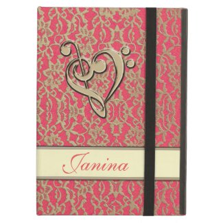 Personalized Peach Gold Lace Music Heart iPad Case
