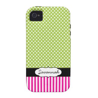 Personalized Peapod Lime Polka Dot Pink Stripe Vibe Iphone 4 Case
