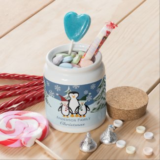 Personalized Penguin Family Candy Jar