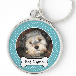 Personalized Pet Photo with Dog Bone Silver-Colored Round Keychain