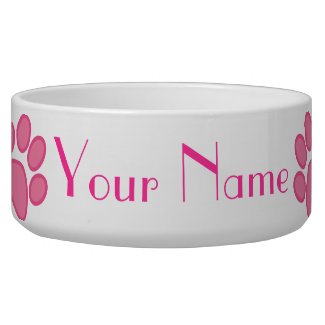 Personalized Pet Pink Paw Print Feeding Dish Dog Food Bowls