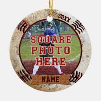 Personalized PHOTO Baseball Ornaments NAME, YEAR