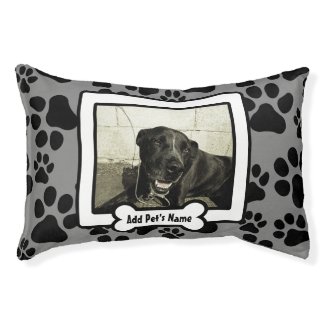 Personalized Photo Dog Bed Gray Paw Prints Small Dog Bed