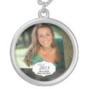Personalized photo graduation black flora necklace