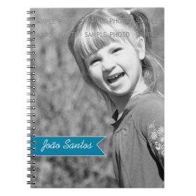 Personalized Photo Teal Blue Banner Custom Name Note Book