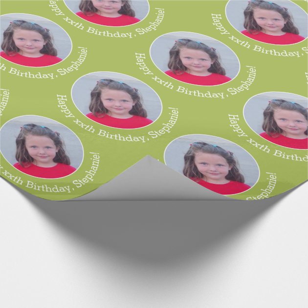 Personalized Photo with Birthday Greeting - Green Wrapping Paper-0