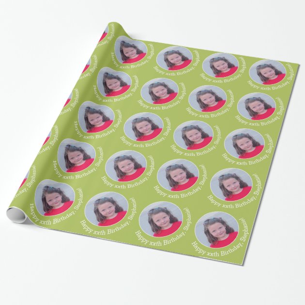 Personalized Photo with Birthday Greeting - Green Wrapping Paper