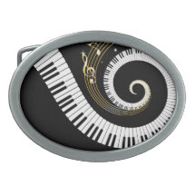 Personalized Piano Keys and Gold Music Notes Belt Buckles