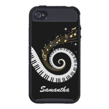 Personalized Piano Keys and Gold Music Notes iPhone 4 Case