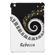 Personalized Piano Keys and Gold Music Notes iPad Mini Covers