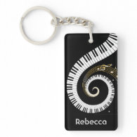 Personalized Piano Keys and Gold Music Notes Rectangular Acrylic Key Chain