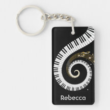 Personalized Piano Keys and Gold Music Notes Rectangular Acrylic Key Chain