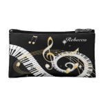 Personalized Piano Keys and Golden Music Notes Cosmetic Bag