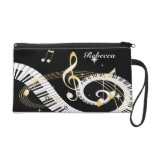 Personalized Piano Keys and Golden Music Notes Wristlet Purses