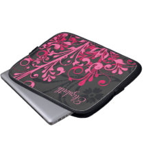 Personalized Pink and Black Floral Laptop Sleeve