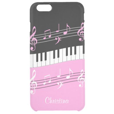 Personalized Pink and Black music themed Clear iPhone 6 Plus Case