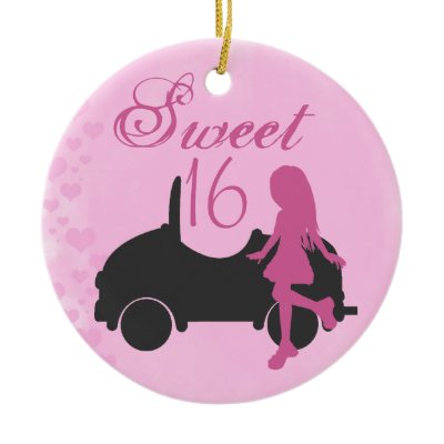 Personalized Pink and Black Sweet 16 Ornament