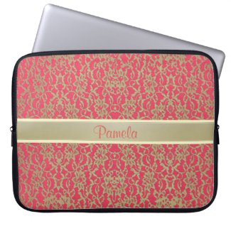 Personalized Pink and Gold Lace Laptop Sleeve