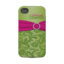 Personalized Pink and Green Damask Iphone 4 Tough Covers