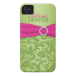 Personalized Pink and Green Damask iPhone 4 Case